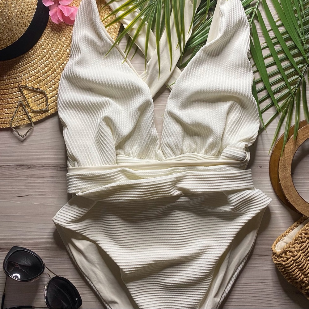 l*space Ivory Ribbed One-Piece Swimsuit